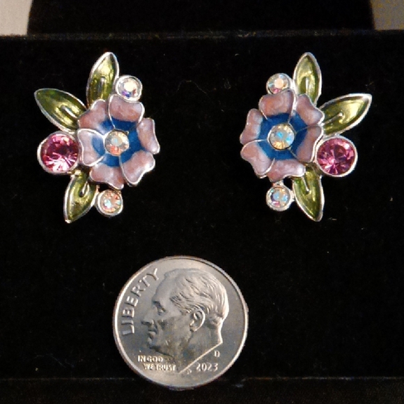 Avon Jewelry - Avon Floral Earrings with Pink and Blue Accents